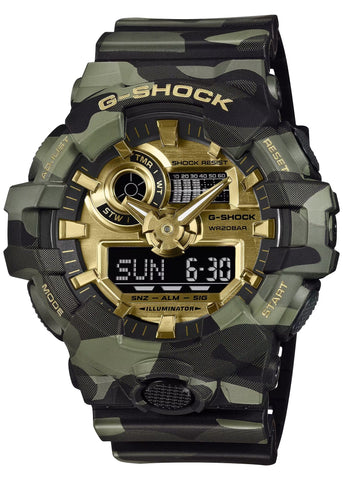 CASIO G SHOCK ANALOGUE/DIGITAL CAMOUFLAGE RESIN GOLD ACCENTS GA700CMG-3A