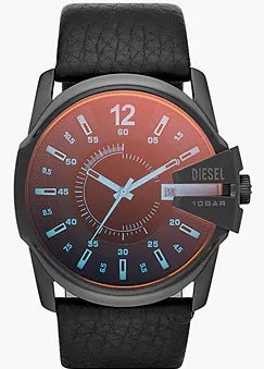 DIESEL MASTER CHIEF IRIDESCENT DIAL BLACK LEATHER BAND DZ1657