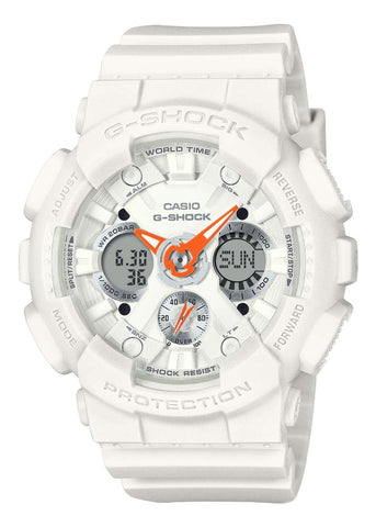 CASIO G-SHOCK DUO S SERIES ORANGE ACCENTS WHITE RESIN BAND GMAS120SA-7A1