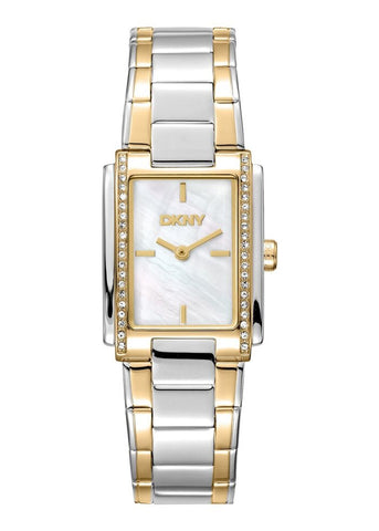 DKNY EVENING RECTANGULAR PEARL DIAL CRYSTAL SET TWO-TONE DK1L122M0075