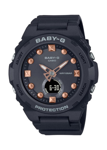 CASIO BABY-G ANALOGUE / DIGITAL ROSE GOLD BLACK RESIN BAND BGA320-1A