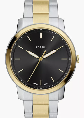 FOSSIL MINIMALIST BLACK DIAL TWO-TONE BRACELET FS6182
