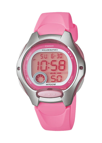 CASIO DIGITAL SILVER PINK RESIN BAND LW200-4B