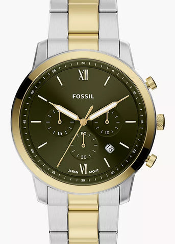 FOSSIL NEUTRA CHRONOGRAPH OLIVE GREEN DIAL TWO-TONE BRACELET FS6189