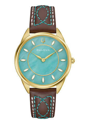BULOVA LADIES SUTTON CLASSIC WESTERN TURQUOISE DIAL LEATHER 97L203