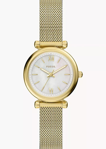 FOSSIL CARLIE MOTHER OF PEARL DIAL YELLOW GOLD MESH BAND ES5462