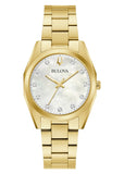 BULOVA LADIES SURVEYOR DIAMOND SET PEARL DIAL GOLD BRACELET 97P172