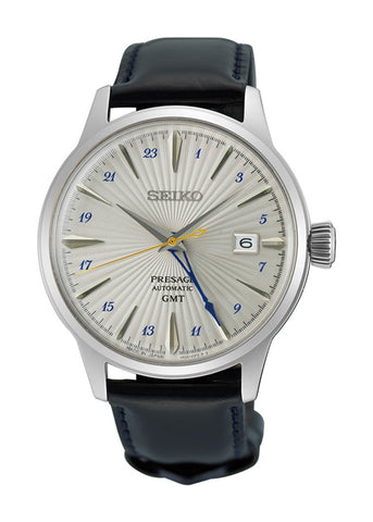 SEIKO PRESAGE COCKTAIL TIME G.M.T SILVER DIAL BLACK BAND SSK049J