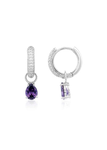 GEORGINI WISTERIA DUO PEAR EARRINGS AMETHYST CZ SILVER IE1216WA