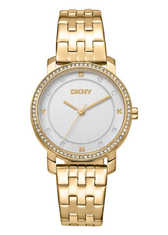 DKNY ASTORIA GLITZ CRYSTAL SET SILVER DIAL GOLD BRACELET DK1L065M0045