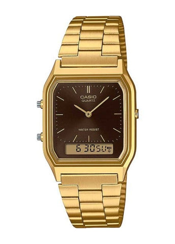 CASIO VINTAGE ANALOGUE / DIGITAL BROWN DIAL GOLD BRACELET AQ230GA-5A