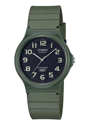 CASIO ANALOGUE 12 FIGURE BLACK DIAL GREEN RESIN BAND MQ24UC-3B