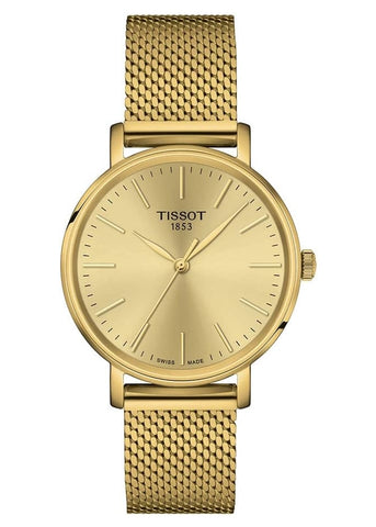 TISSOT SWISS LADIES EVERYTIME CHAMPAGNE DIAL GOLD MESH BAND T143-210-33-021-00