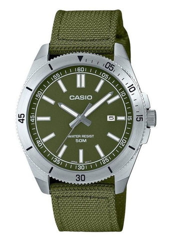 CASIO ANALOGUE GREEN DIAL GREEN CLOTH BAND MTPB155C-3E