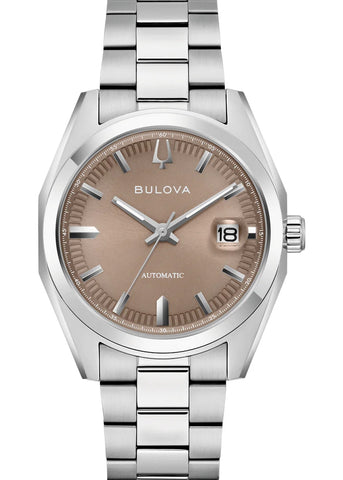 BULOVA GENTS SURVEYOR AUTOMATIC BROWN DIAL STAINLESS STEEL 96B470