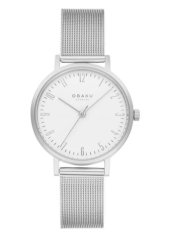 OBAKU BRINK LILLE STAINLESS STEEL MESH BRACELET WHITE DIAL V248LXCIMC