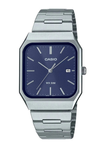 CASIO ANALOGUE SQUARE CASE BLUE DIAL STEEL BRACELET MTPB185D-2A