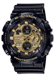 CASIO G-SHOCK ANALOGUE / DIGITAL GOLD DIAL BLACK RESIN GA140GB-1A1