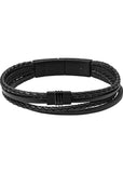 FOSSIL JEWELLERY LEATHER BLACK MULTI STRAND BRAIDED BRACELET JF03098001