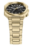 ARMANI EXCHANGE BASS G.M.T BLACK TEXTURE DIAL GOLD BRACELET AX1476