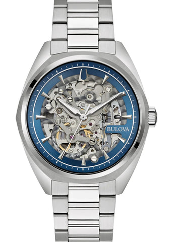 BULOVA GENTS CLASSIC AUTOMATIC BLUE STAINLESS SKELETON 96A292