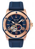 BULOVA GENTS MARINE STAR AUTO ROSE / BLUE DIAL BLUE SILCONE 98A227