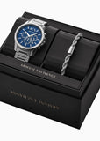 ARMANI EXCHANGE BANKS BLUE DIAL GIFT BOX SET STEEL BRACELET AX7176SET
