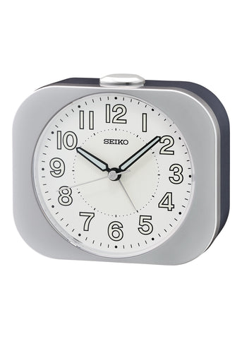 SEIKO ALARM CLOCK METALLIC GREY & SILVER WHITE DIAL QHE206-S