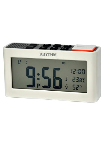 RHYTHM DIGITAL BEEP ALARM CLOCK WHITE PLASTIC CASE LCT010NR03