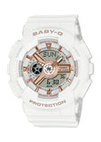 CASIO BABY-G ANALOGUE / DIGITAL ROSE ACCENT DIAL WHITE RESIN BA110XRG-7A