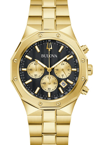 BULOVA GENTS CLASSIC PRESTIGE BLACK DIAL GOLD BRACELET 97B232