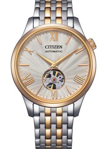 CITIZEN AUTOMATIC OPEN HEART SILVER DIAL STAINLESS/ROSE NH9136-88A