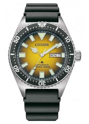 CITIZEN AUTOMATIC PROMASTER YELLOW DIAL BLACK BAND NY0120-01X