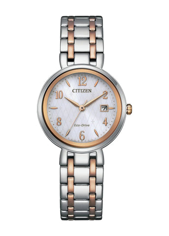 CITIZEN LADIES ECO DRIVE SILVER DIAL ROSE/STAINLESS BRACELET EW2696-84A
