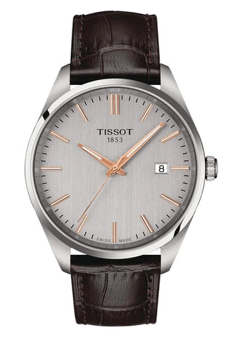 TISSOT SWISS T-CLASSIC PR100 SILVER DIAL BROWN LEATHER BAND T150-410-16-031-00
