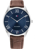 TOMMY HILFIGER BECKER NAVY BLUE DIAL BROWN LEATHER BAND 1710536