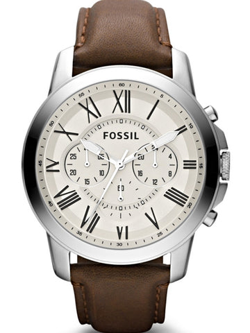 FOSSIL GRANT CREAM DIAL BROWN LEATHER BAND FS4735