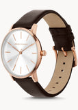 ARMANI EXCHANGE LOLA SILVE DIAL ROSE GOLD CASE BROWN LEATHER AX5592