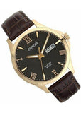 CITIZEN QUARTZ GENTS DAY DATE ROSE GOLD BROWN LEATHER BF2023-01H