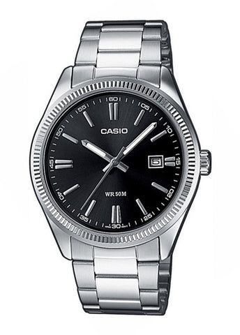 CASIO ANALOGUE BLACK DIAL STAINLESS STEEL BRACELET MTP1302PD-1A1