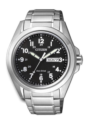 CITIZEN GENTS ECO-DRIVE BLACK DIAL STAINLESS STEEL BRACELET AW0050-58E