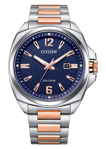 CITIZEN GENTS ECO-DRIVE BLUE DIAL BITONE ROSE STAINLESS AW1726-55L
