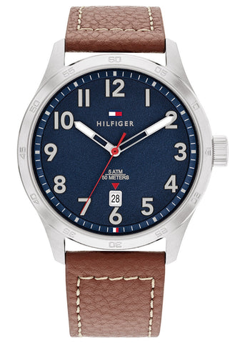 TOMMY HILFIGER FORREST NAVY BLUE DIAL BROWN LEATHER BAND 1710559