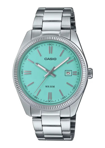 CASIO ANALOGUE TURQUOISE DIAL STAINLESS STEEL BRACELET MTP1302PD-2A2