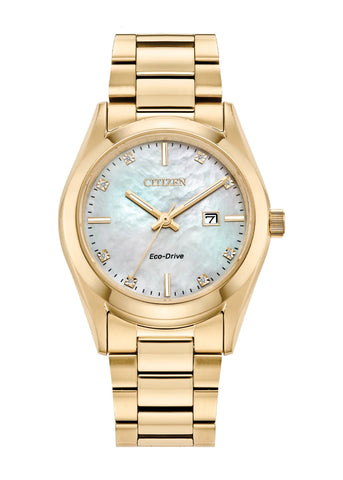 CITIZEN LADIES ECO-DRIVE DIAMOND MOTHER OF PEARL DIAL GOLD EW2702-59D