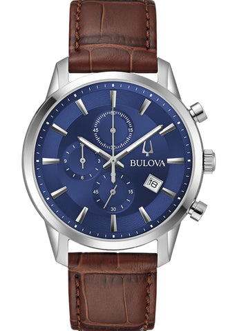 BULOVA GENTS CLASSIC SUTTON BLUE DIAL BROWN LEATHER 96B402