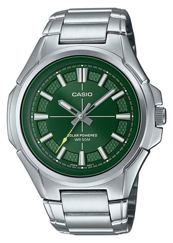 CASIO GENTS ANALOGUE SOLAR GREEN DIAL STAINLESS STEEL MTPRS100D-3A