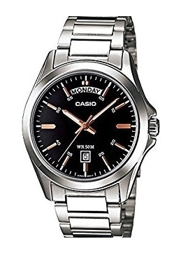 CASIO GENTS ANALOGUE BLACK DIAL STAINLESS STEEL MTP1370D-1A2