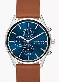 SKAGEN HOLST CHRONOGRAPH BLUE DIAL TAN LEATHER BAND SKW6916
