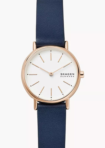 SKAGEN SIGNATUR LILLE WHITE DIAL ROSE GOLD BLUE LEATHER BAND SKW2838